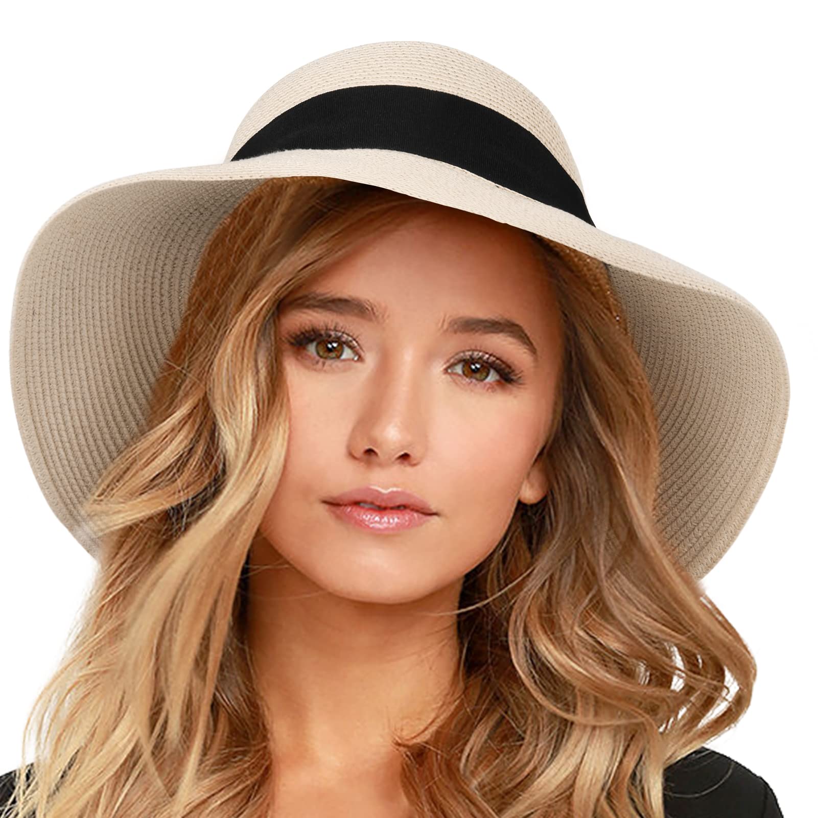 FURTALK Sombrero de Playa de Paja de ala Ancha UPF 50+ para Mujer