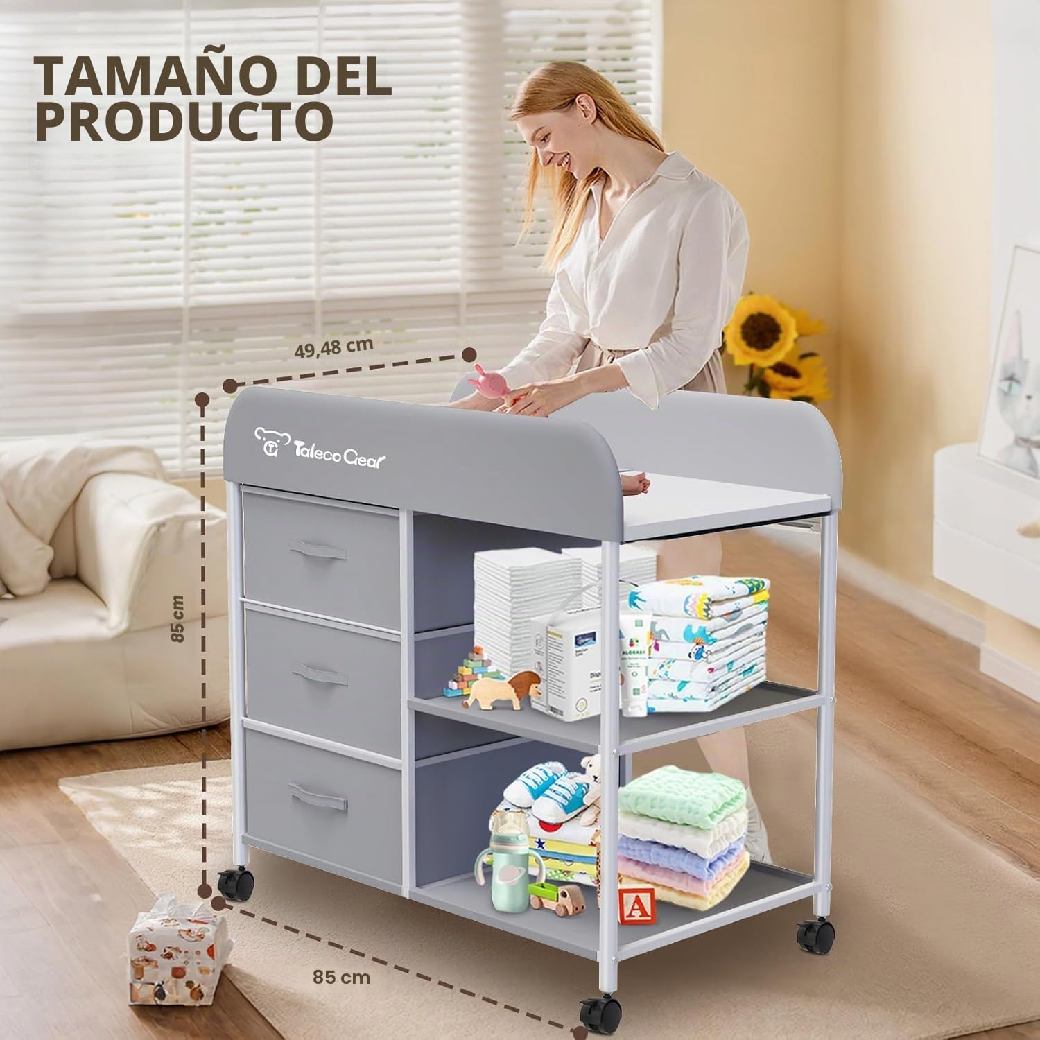 Cambiador portátil con base impermeable, cambiador con 3 cestas de almacenamiento, organizador móvil para habitación infantil para recién nacidos