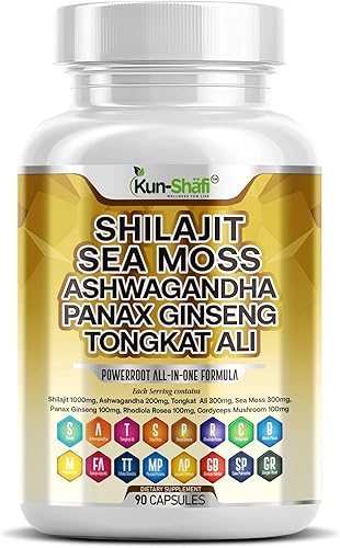 Complejo Shilajit - Musgo marino, Tongkat Ali, Ashwagandha, Ginseng, zinc, CoQ10, PQQ y magnesio - Cápsulas de ácido fúlvico para energía, vitalidad