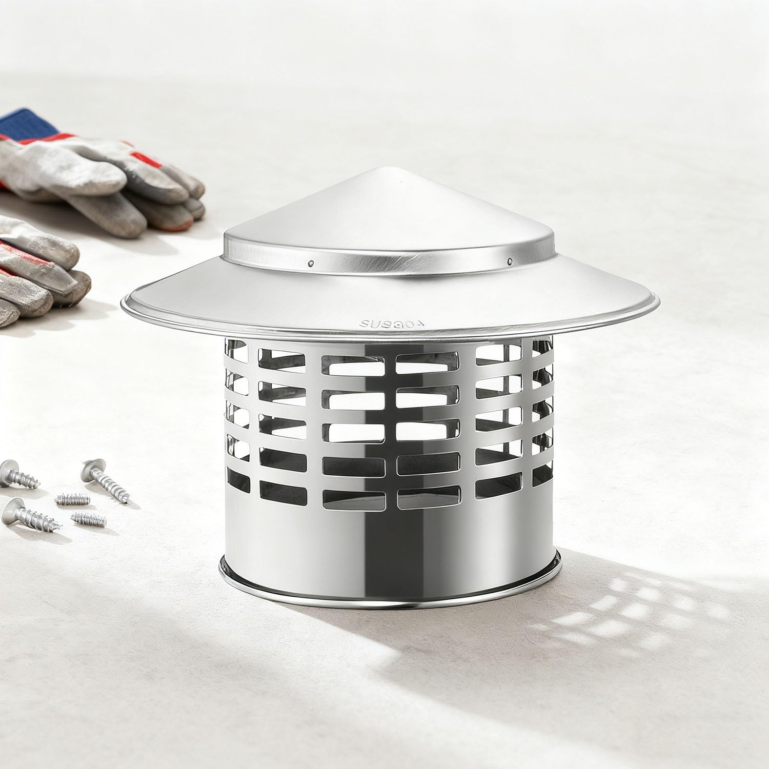 Round Chimney Cap 4.4" 6.3" 7.9", Cone Top with Screen for Stove Pipe(7.9")
