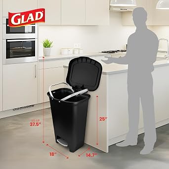 Glad Trash Can with Clorox Odor Protection, 13 Gallon, Black, 2 Pack