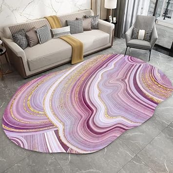 Pink Gold Marble Striped Modern Abstract Shaped Area Rugs 2x3 Faux Wool Shag Irregular Rug for Girls Bedroom Livingroom Lux Carpet Under Dining Table Indoor Rug