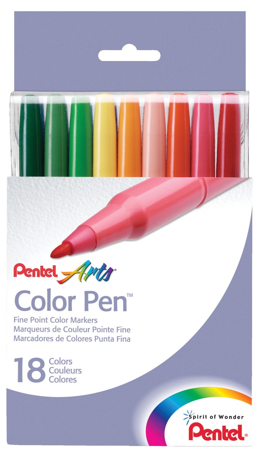 Color Pen Pentel, Fine Point Color Markers, Fiber Tip, Assorted Colors, Set of 18 (S360-1…