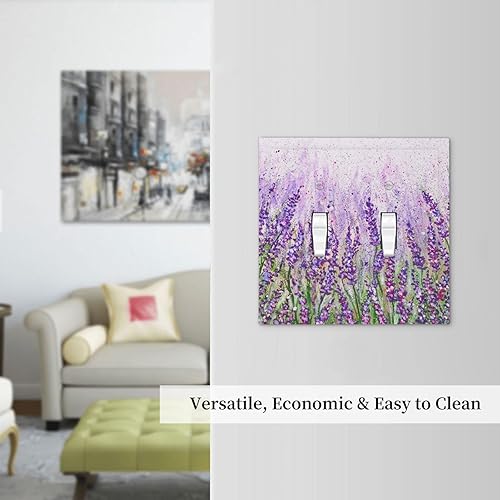 Miniatura 7 de Placa de cubierta de interruptor de luz de flor de lavanda morada, placa de pared decorativa de doble palanca, placa frontal de 2 bandas para casa