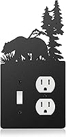 Vista 15 de Cubierta de Interruptor de Luz de Oso de Metal Alce Árbol Montaña Alce Placa de Interruptor de Luz Negra Cubierta de Enchufe de Bosque Interruptor