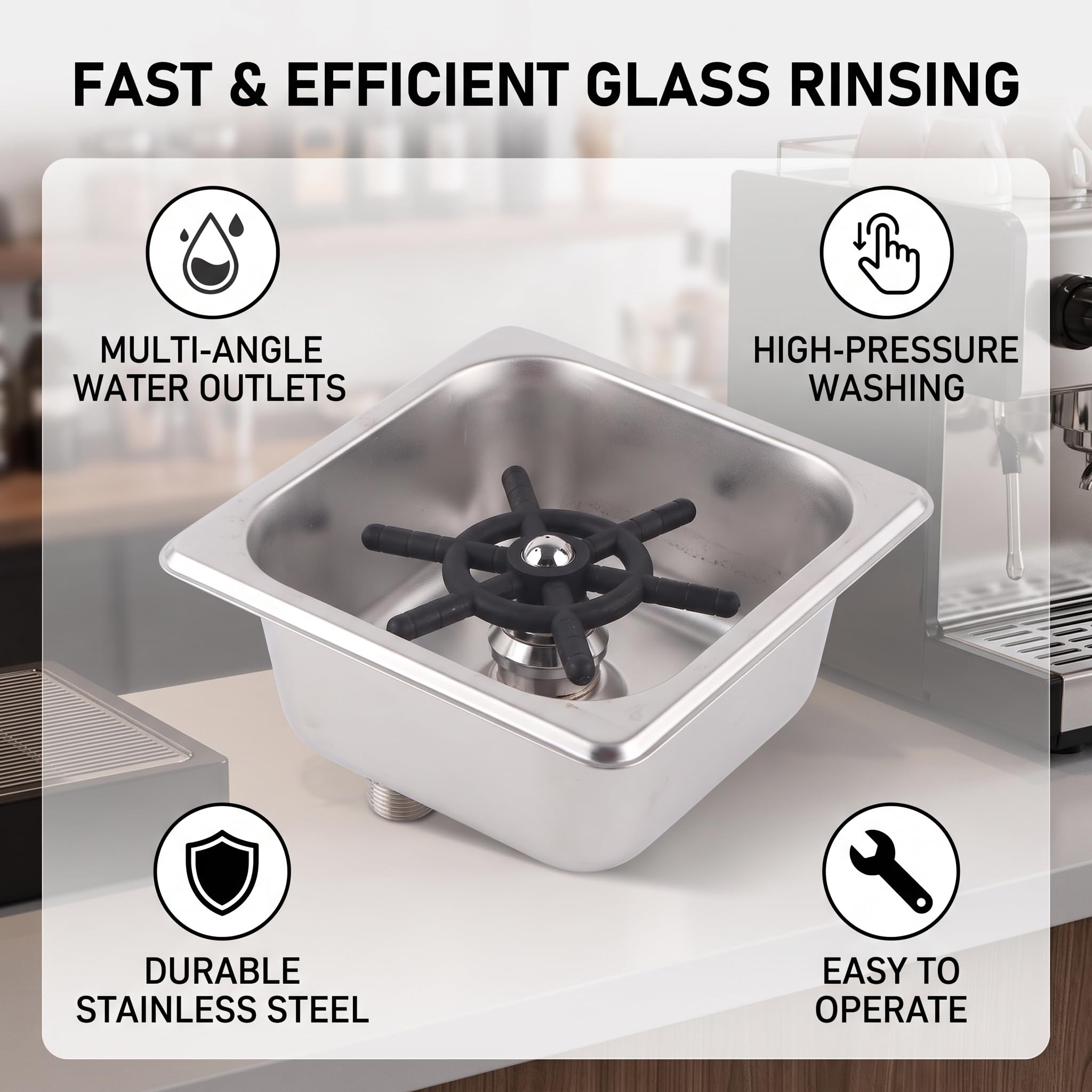 Jeffergarden Vaporizador Lanzador Rinser Lavadora automática de Vasos de Acero Inoxidable Limpiador de Vidrio Enjuague para Bar de Hotel Café Leche Taza de té