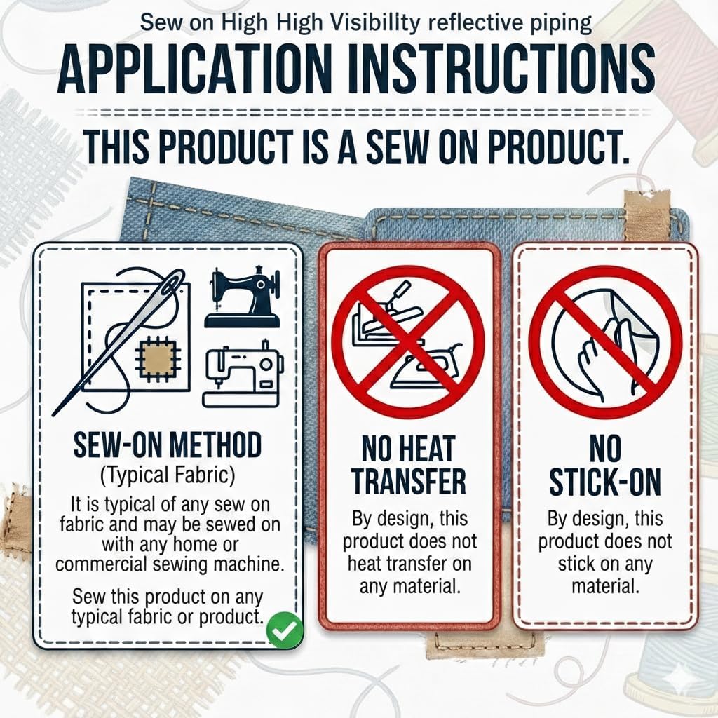 Just In Trend Sew on Reflective Piping - Silver, 50 yds, 65% Polyester / 35% Cotton, Polycotton, Work, Outdoor Activities, High Visibility Hi Vis Trim