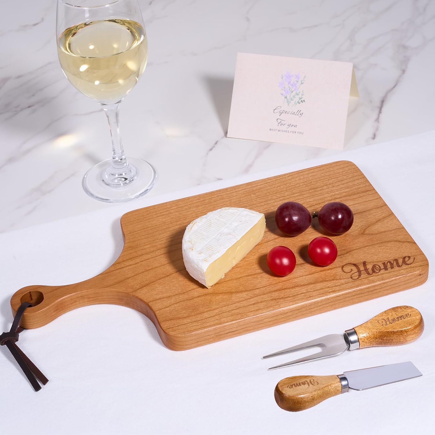 House Warming Gifts New Home Gift Ideas Cherrywood Cheese Board Set - Housewarming Closing Gifts for Home Buyers Neighbor New Apartment, Versatile Dual-Sided Charcuterie Platter