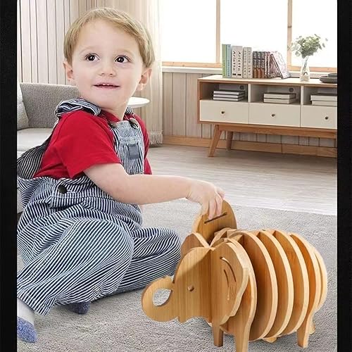 Miniatura 7 de Juego de 8 alfombrillas de cocina empalmes de elefante 3D empalmable, resistencia al calor, almohadillas calientes de bambú creativas,