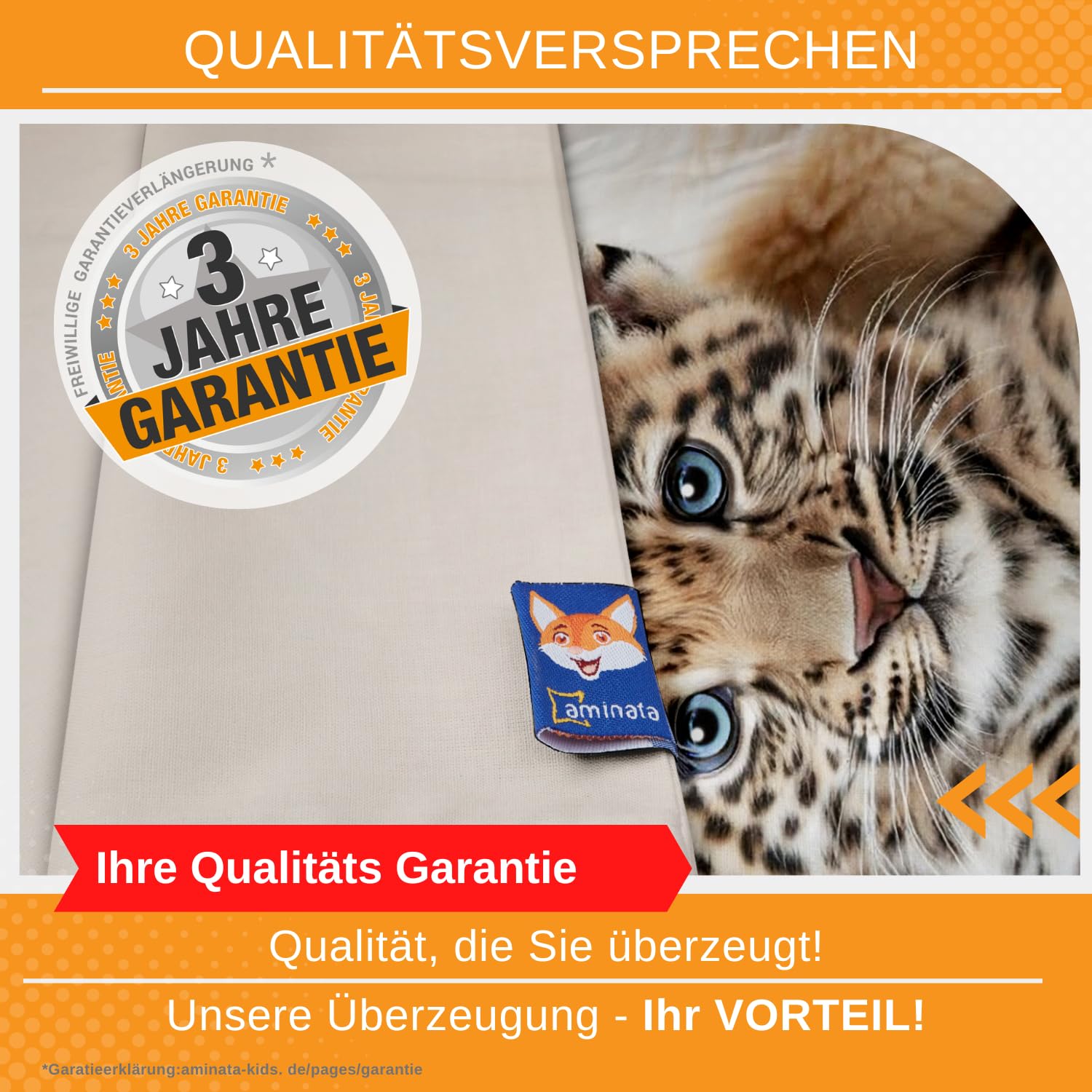 Aminata kids Bettwäsche 135x200 cm Leopard Safari Tiermotiv 100% Baumwolle für Kinder und Jugendliche mit Reißerschluss Geschenktipp Jungen Mädchen