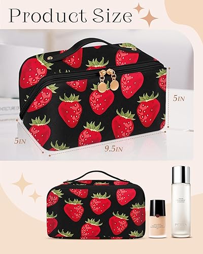Miniatura 3 de Bistup Bolsa de maquillaje con cremallera media, 4-Fresa negra, Mujer