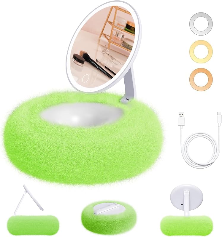 Espelho compacto dobrável para maquiagem WIZCHARK com iluminação LED, verde