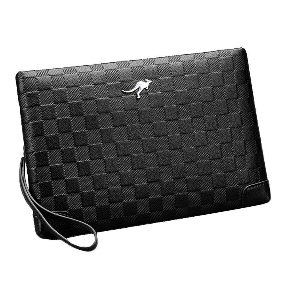 Aideal Pochette Elegante Uomo Borsa a Mano Nera Borsellino da Polso con Zip per lavoro/viaggio/casual, 26.5x17.5cm