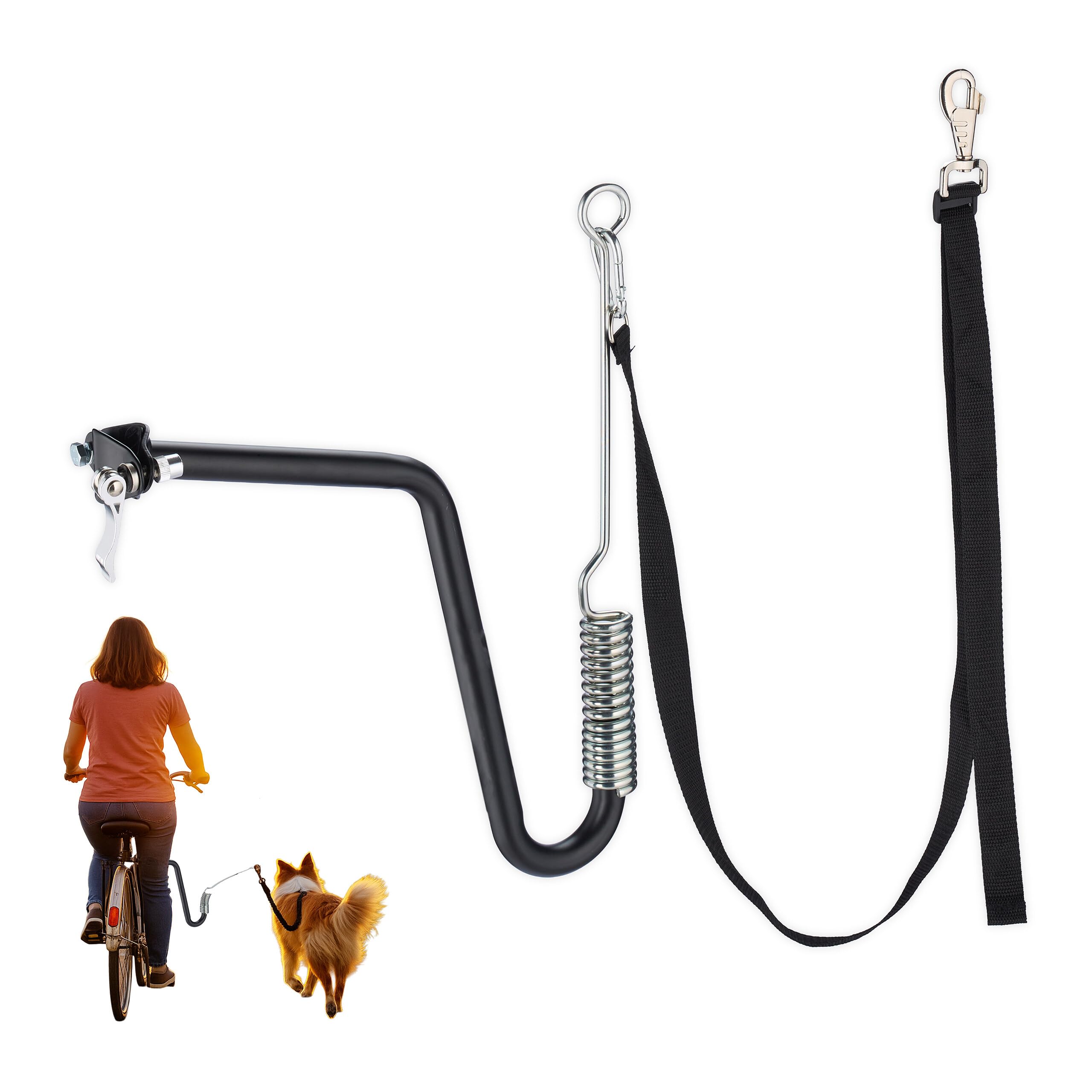 Relaxdays Fahrradleine Hund, Hundestange für Fahrrad, Hundeleine mit Abstandshalter & Feder, Hände frei, schwarz/Silber
