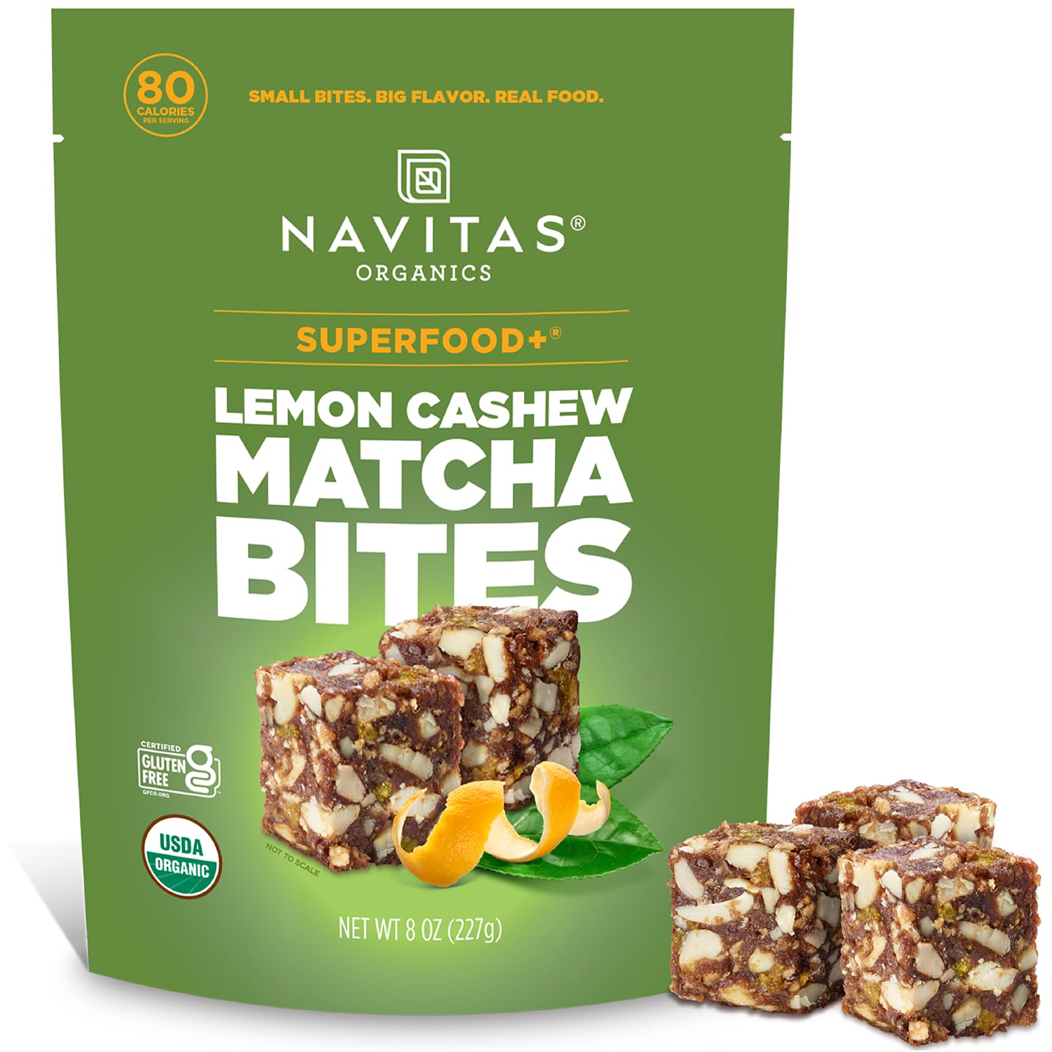 Navitas Organics Lemon Matcha Cashew Superfood+ BITES – Power Snacks – All Natural Plant Based – Clean Energy & Nutrition – USDA Organic, Non GMO,
