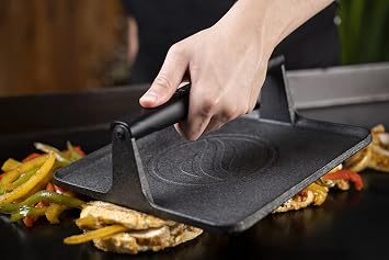 Blackstone 5554 Pre-Seasoned Signature Cast Iron Griddle Grill Press XL Extra Wide Base Heavy Duty-Meat, Burger, Bacon, Steak, Sausage Heat Resistant Handle-10 x 10 x 4 (Square), Black