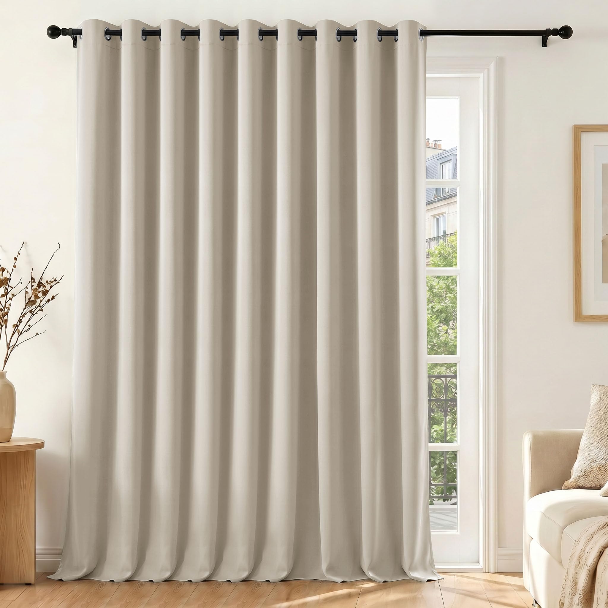 Deconovo Tenda Oscurante per Interni con Occhielli, 1 Pannello 300x220 cm, Tenda Termica Isolante per Camera da Letto e Soggiorno, Drappeggio Morbido ed Elegante, Avorio Sabbia