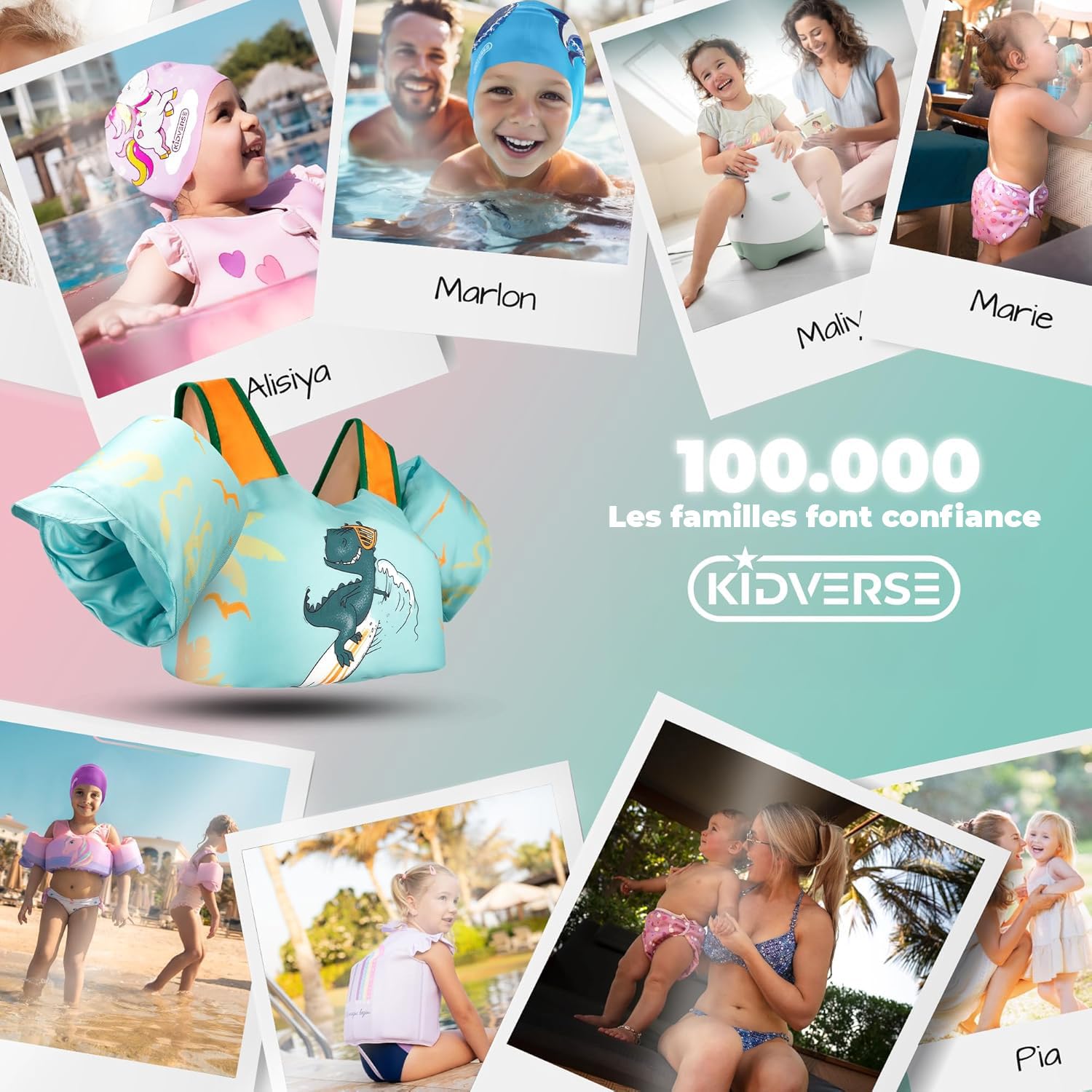 KIDVERSE Gilet Natation Enfant 3 á 6 Ans - qualité certifiée - Aide à la flottaison pour Fille & garçon - Apprentissage Piscine - Gilet Enfant picine