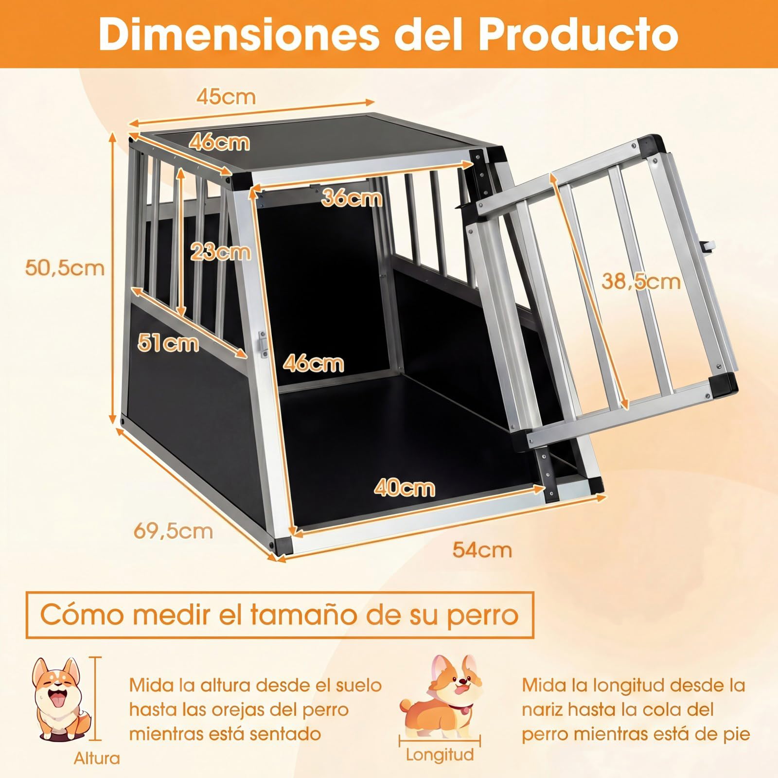 COSTWAY Transportín para Perros y Gatos, Jaula para Perros de Aluminio con Cerradura y Separador, Transportín de Viaje para Perros Pequeños y Medianos, Resistente a Mordeduras (69,5x54x50,5 cm)