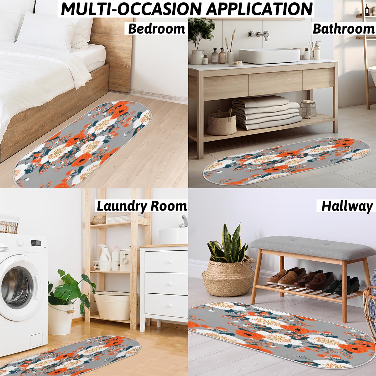 TropicalLife Róże maki kwiat dywanik mata 50 x 120 cm, kwiat długie włosy pogrubione dywaniki do pokoju kuchni domu łazienki wewnątrz antypoślizgowa mata podłogowa dywaniki