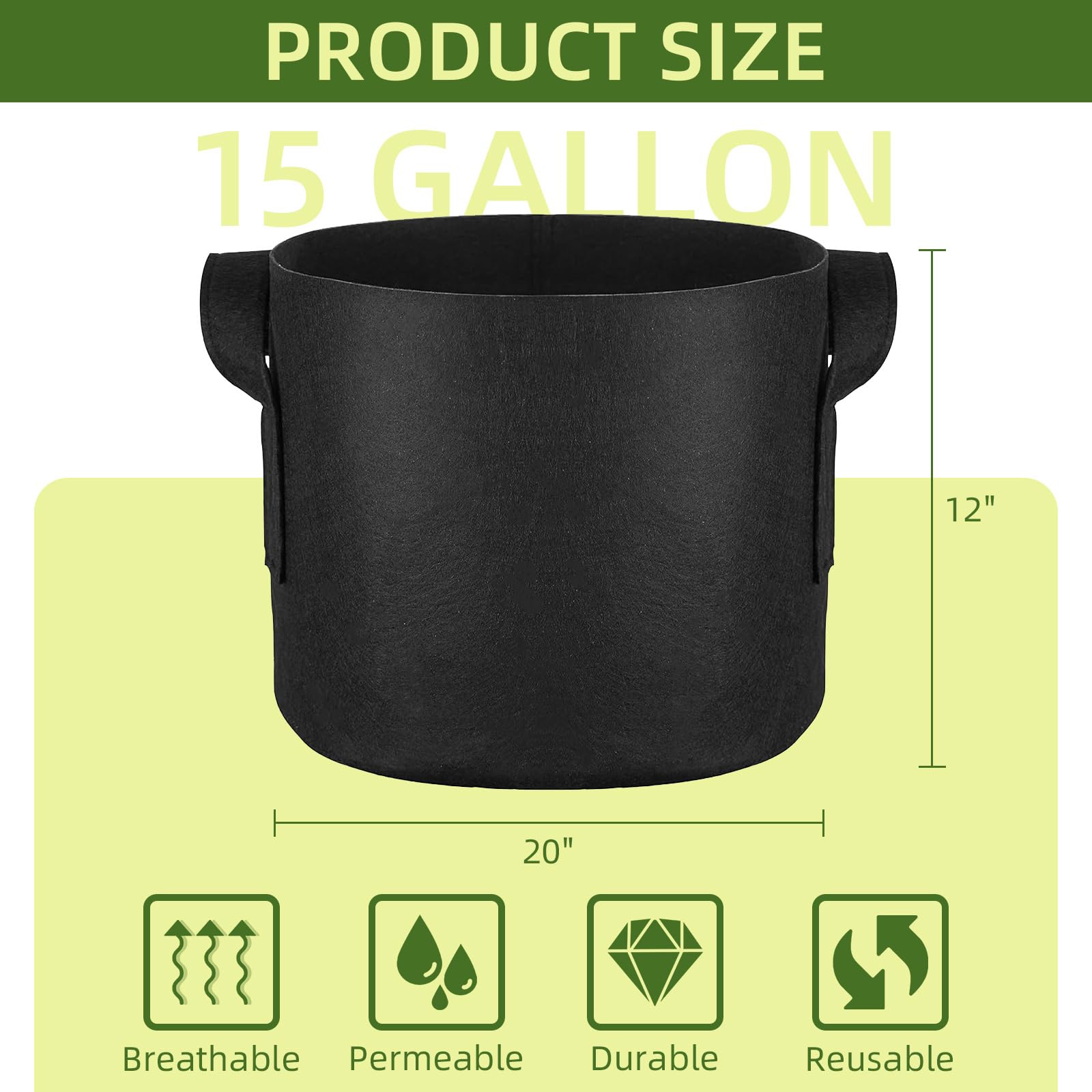 Paquete de 24 bolsas de cultivo de 15 galones, macetas de tela de aireación gruesa resistente con asas para verduras/flores/plantas