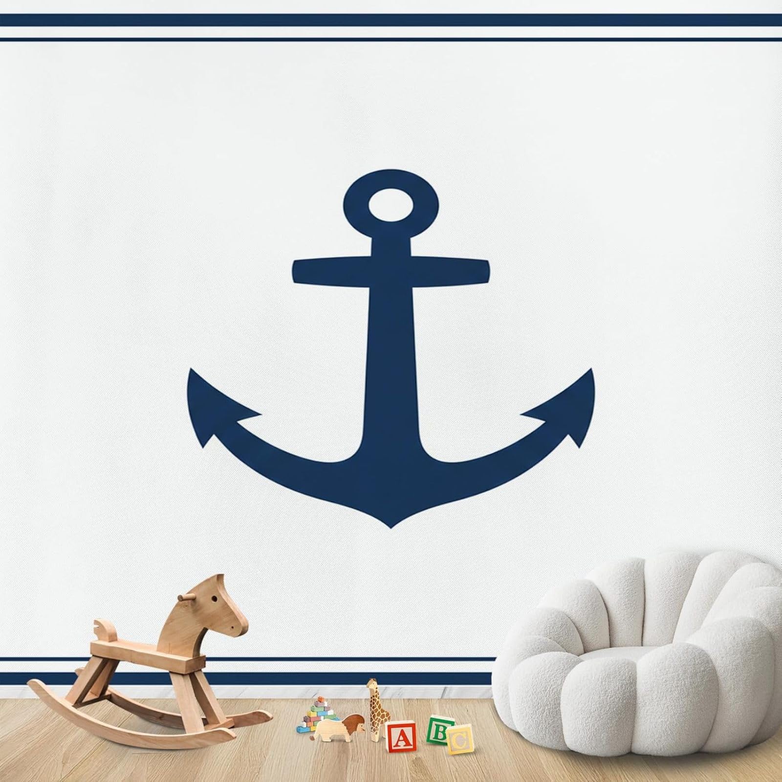 Anchor wallpaper, nautical photo wallpaper for children's bedroom, non-woven wallpaper with anchor motif for living room, nautical patterned wallpaper for children's room, 250cm x 175cm Stickers - Fra