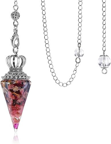 Jovivi Péndulos de cristal de turmalina natural para radiestesia de adivinación, corona hexagonal puntiaguda, piedras de chip de resina curativas,