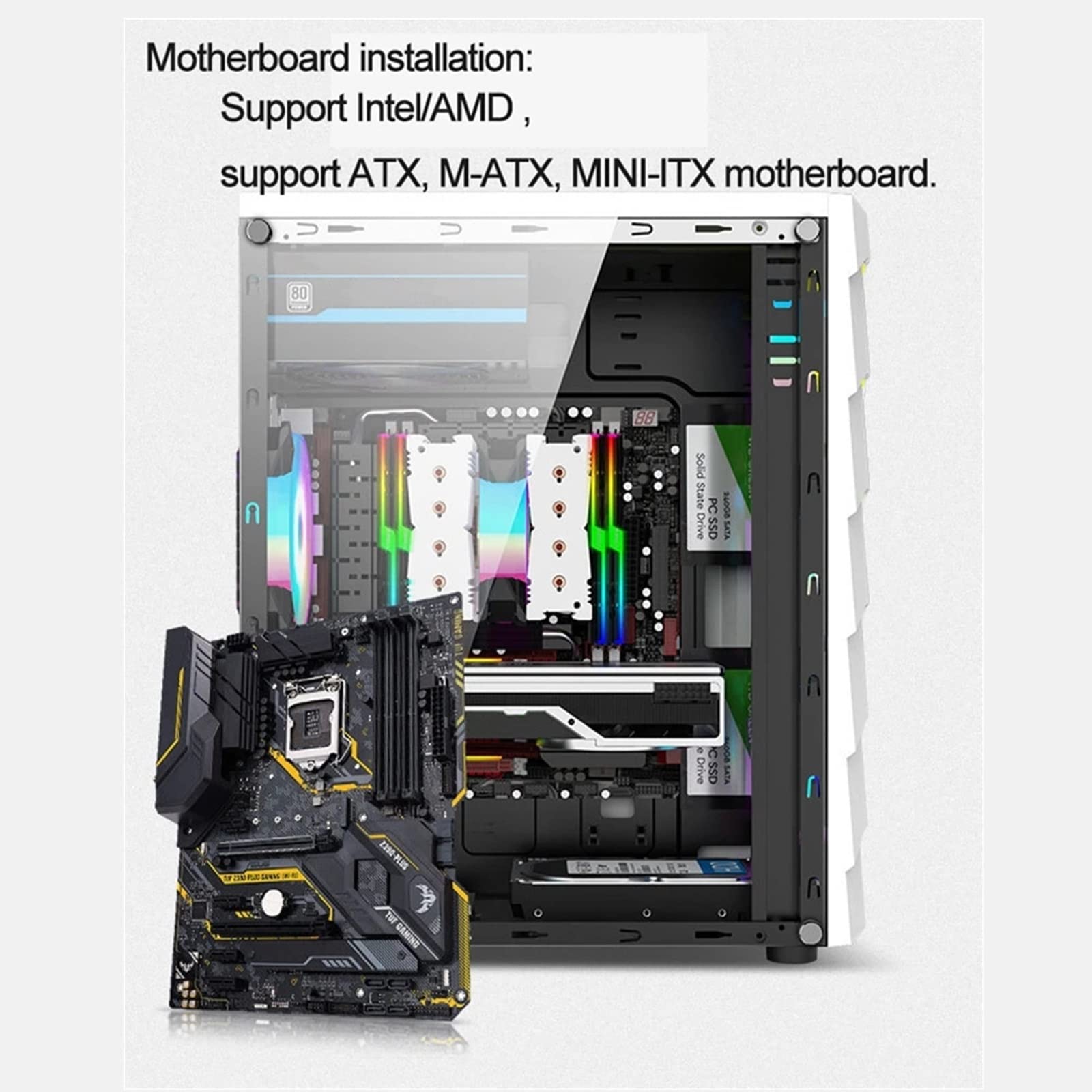 Amazon.co.jp: PCケース RGBゲームケース冷却ファンUSB 2.0サポートATX