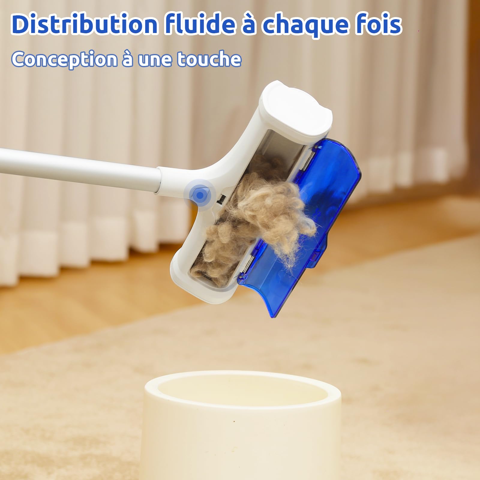 ACE2ACE Brosse Tapis Poils Animaux, Tapis Brosse pour Poils Chiens et Chats, Rouleau Anti Poils pour Tapis, Brosse Réutilisable avec Manche Long Réglable 1,5 m, pour Tapis, Carpettes, Nattes, Bleu