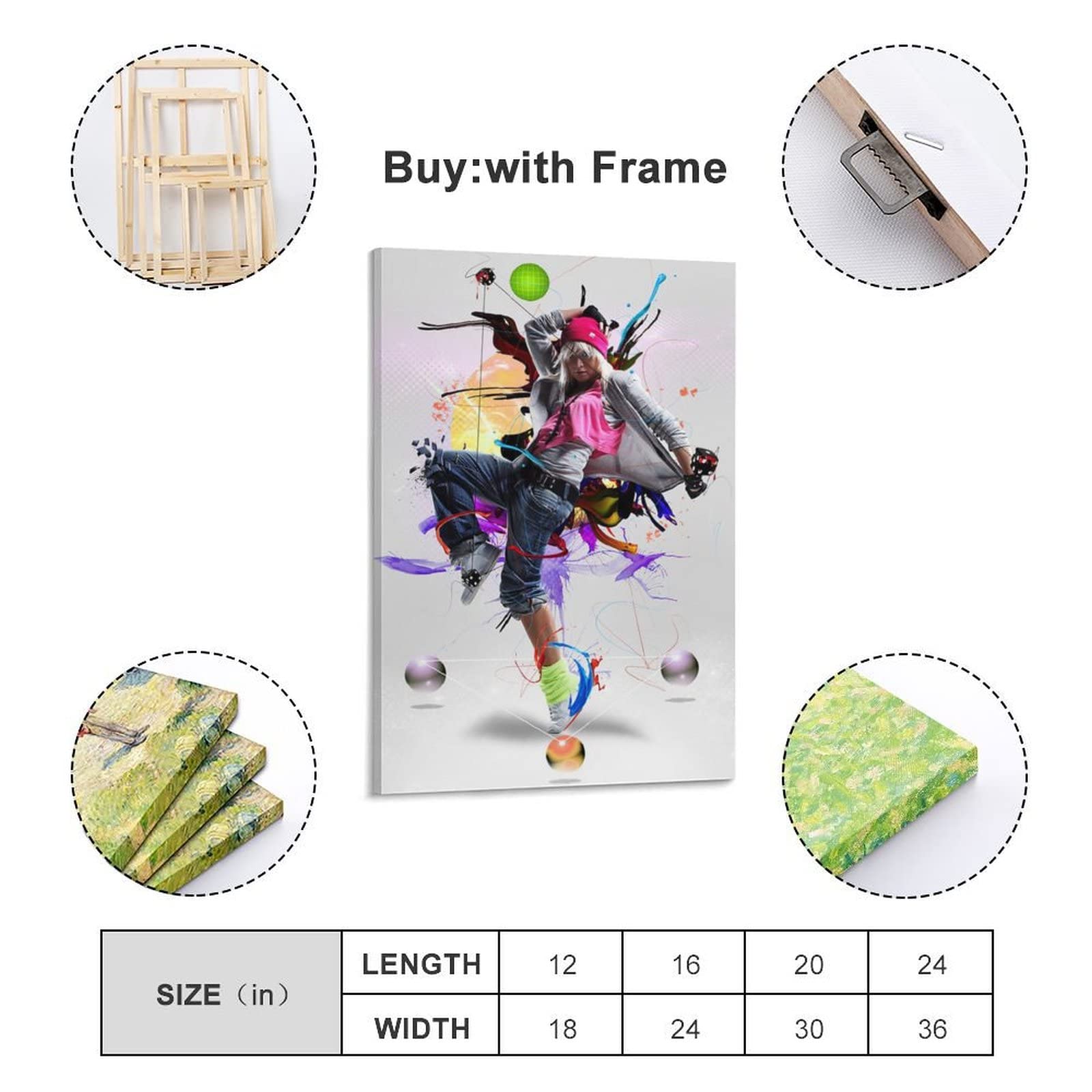 HipHop Dance Cool Girl - Poster artistico, su tela, da parete, 60 x 90 cm