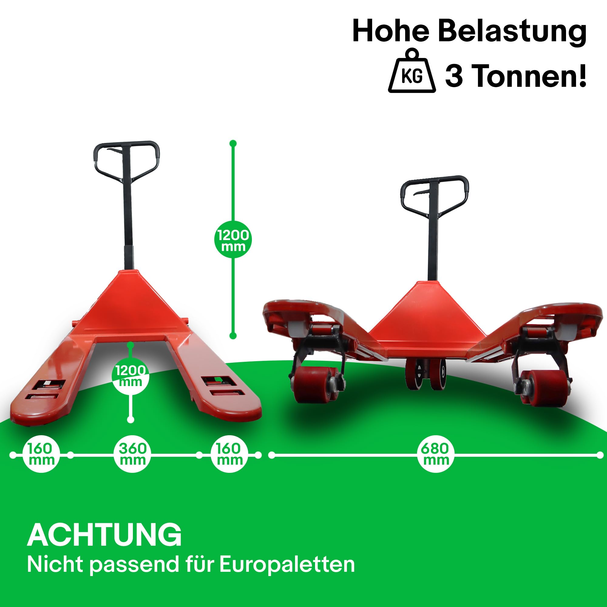 BITUXX Hubwagen 3000Kg Handhubwagen Palettenhubwagen Gabelhubwagen für Industriepalette Extra Breit !Nicht EU Paletten!