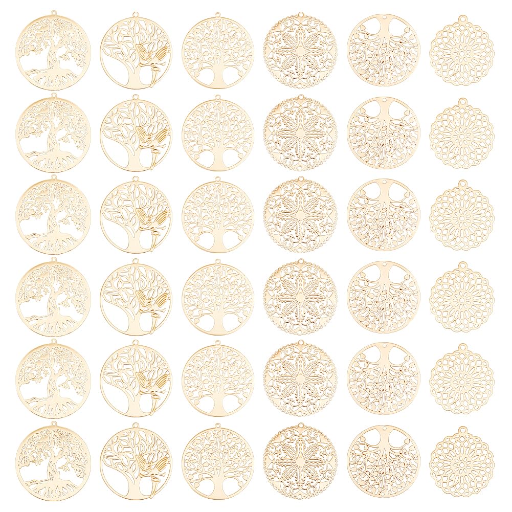 PH PandaHall 36pcs 6 Styles Pendentifs Arbre De Vie Pendentifs En
