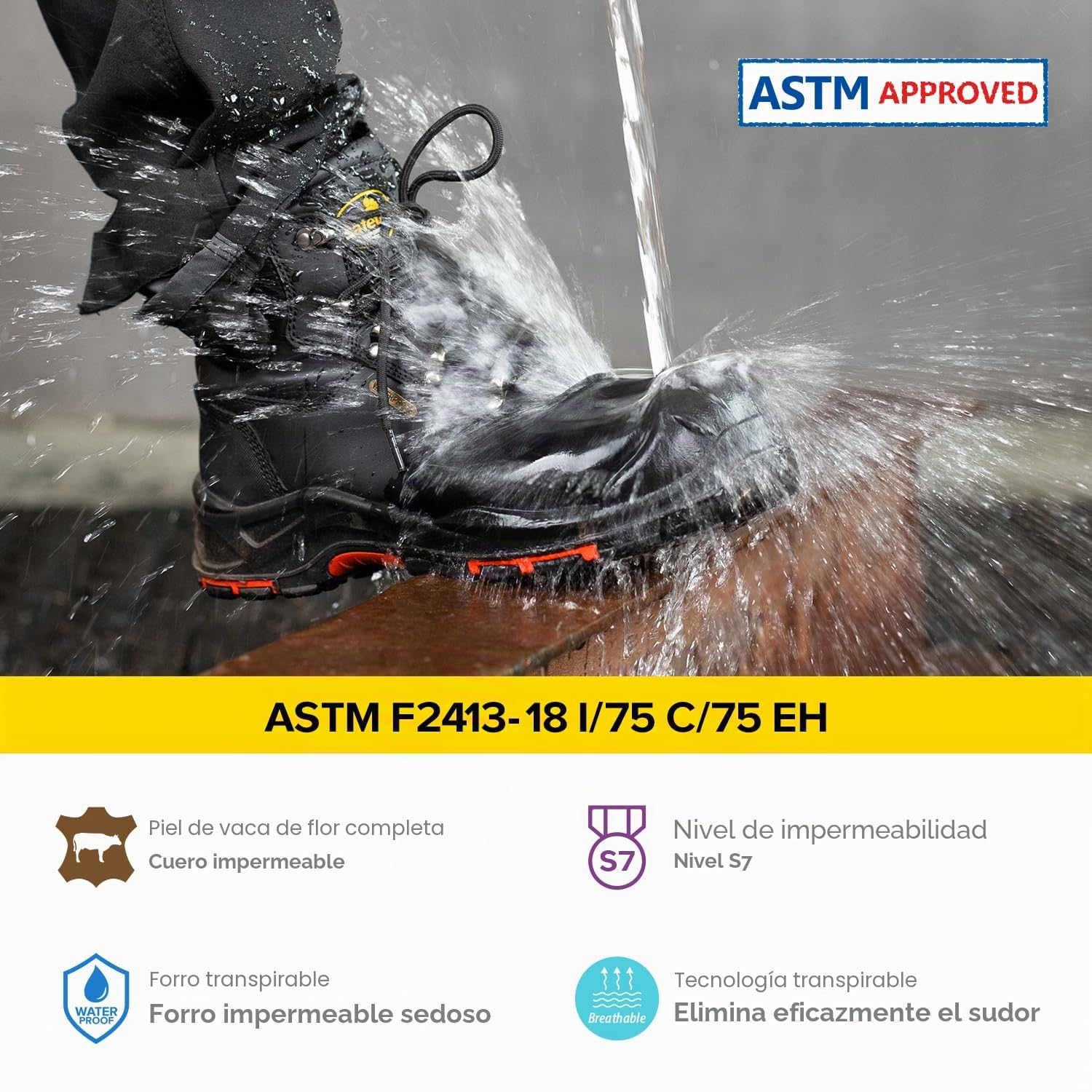 Botas de seguridad para hombre SAFETOE M-8565 de ajuste ancho con puntera compuesta no metálica Botas de trabajo ESD antiestáticas impermeables de cuero de vaca de alta resistencia con placa