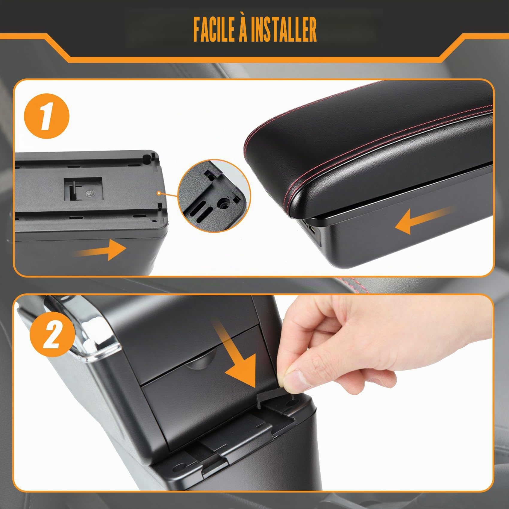 Accoudoir Centrale pour Suzuki Swift 2005-2024, Rangement Intégré, Cuir Noir, Facile à Installer, Accessoire Intérieur Voiture