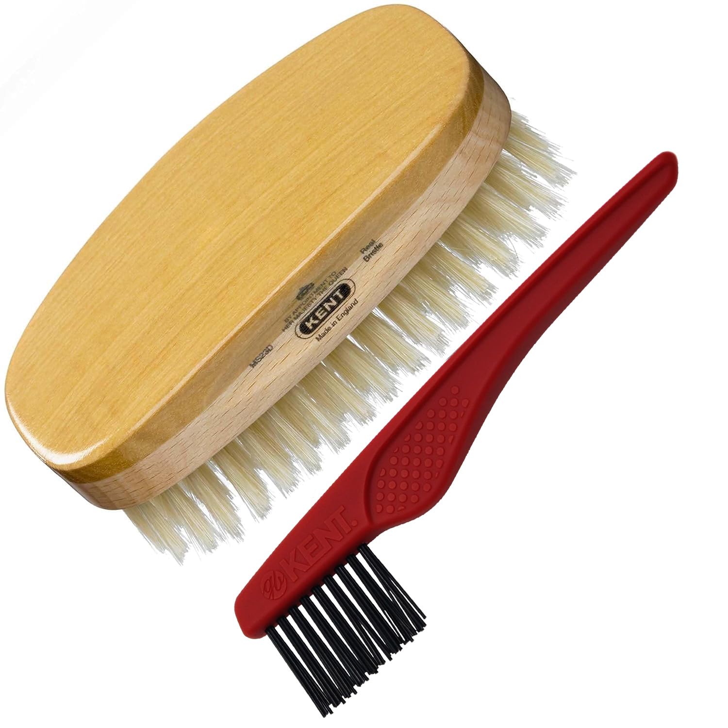 MS23D Finest Men's Military Style Hair Brush - Satin and Beechwood Travel Size Base, Soft Pure White Natural Boar Bristle Ideal for Fine or Thinning Hair and Sensitive Scalps. Beard brush