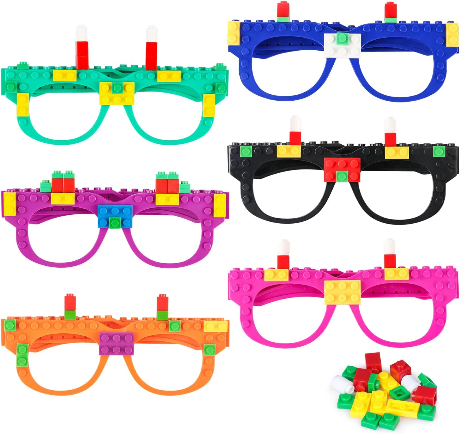 12 Pcs DIY Building Bricks Glasses Building Blocks Games for Kids Creative Building Block Birthday Party Supplies