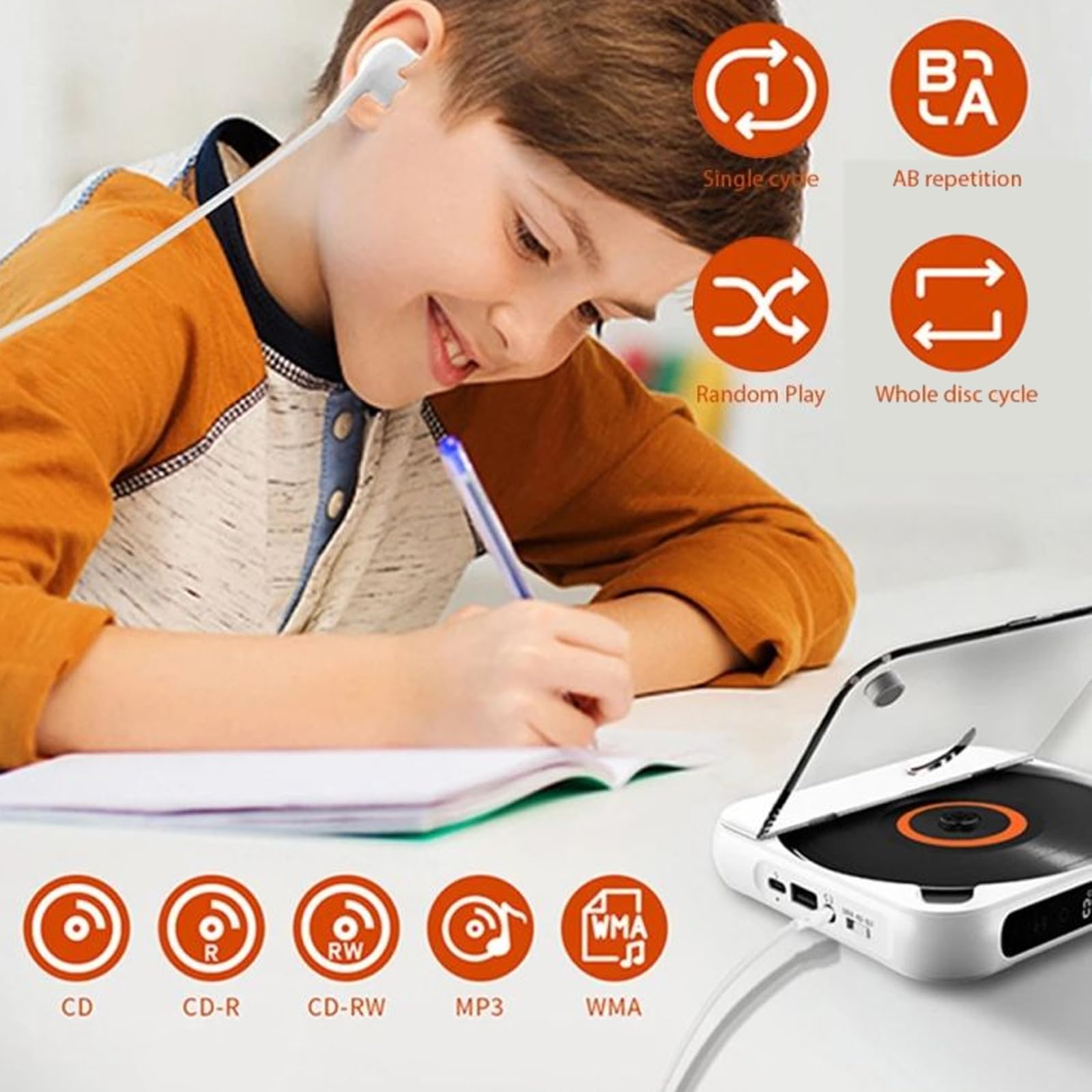 Reproductor de casetes Bluetooth CD Boombox Radio portátil Mini álbum, pequeño y portátil con Interfaz de Audio de 3,5 mm, Incluye Auriculares con Cable, Compatible con / -R/ -RW/MP3/WMA