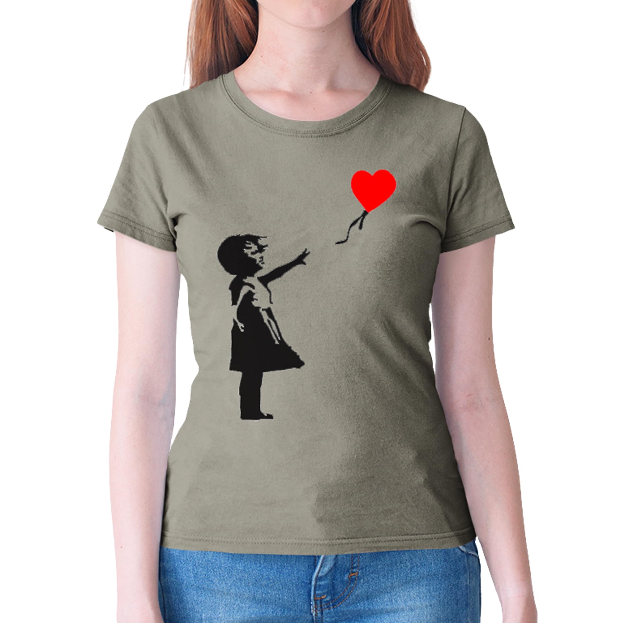 Tribal T-Shirts Womens Banksy Balloon Girl T-Shirt (Large, Khaki)
