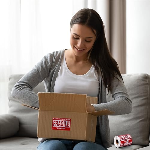 Miniatura 5 de Rollo de calcomanías frágiles de 3 x 2 pulgadas, 500 unidades, fácil de rasgar, etiquetas adhesivas permanentes de advertencia para caja de envío,