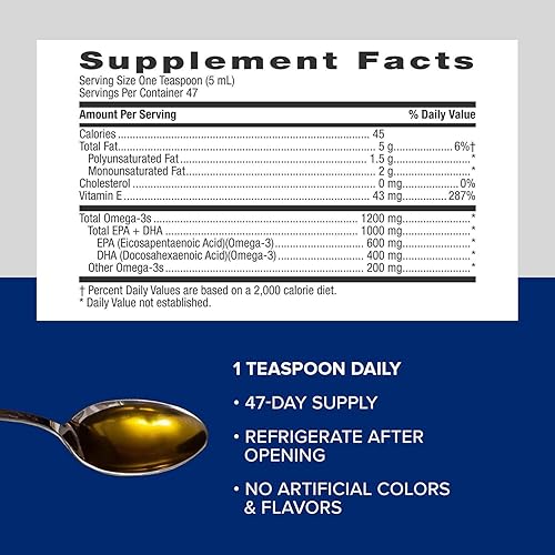 Miniatura 5 de GNC Suplemento líquido de aceite de pescado de triple fuerza, capturado en el océano profundo salvaje. con 1000 mg de EPA DHA Omega 3, para corazón,