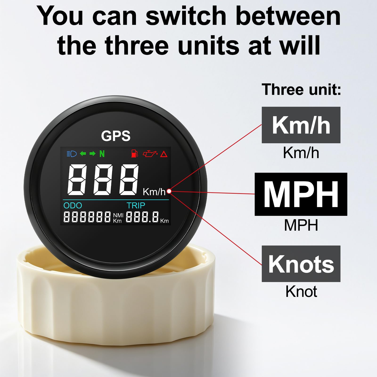 Geloo Contachilometri Tachimetro GPS, indicatore di velocità regolabile digitale impermeabile da 52 mm per camion moto barca auto (Nero)