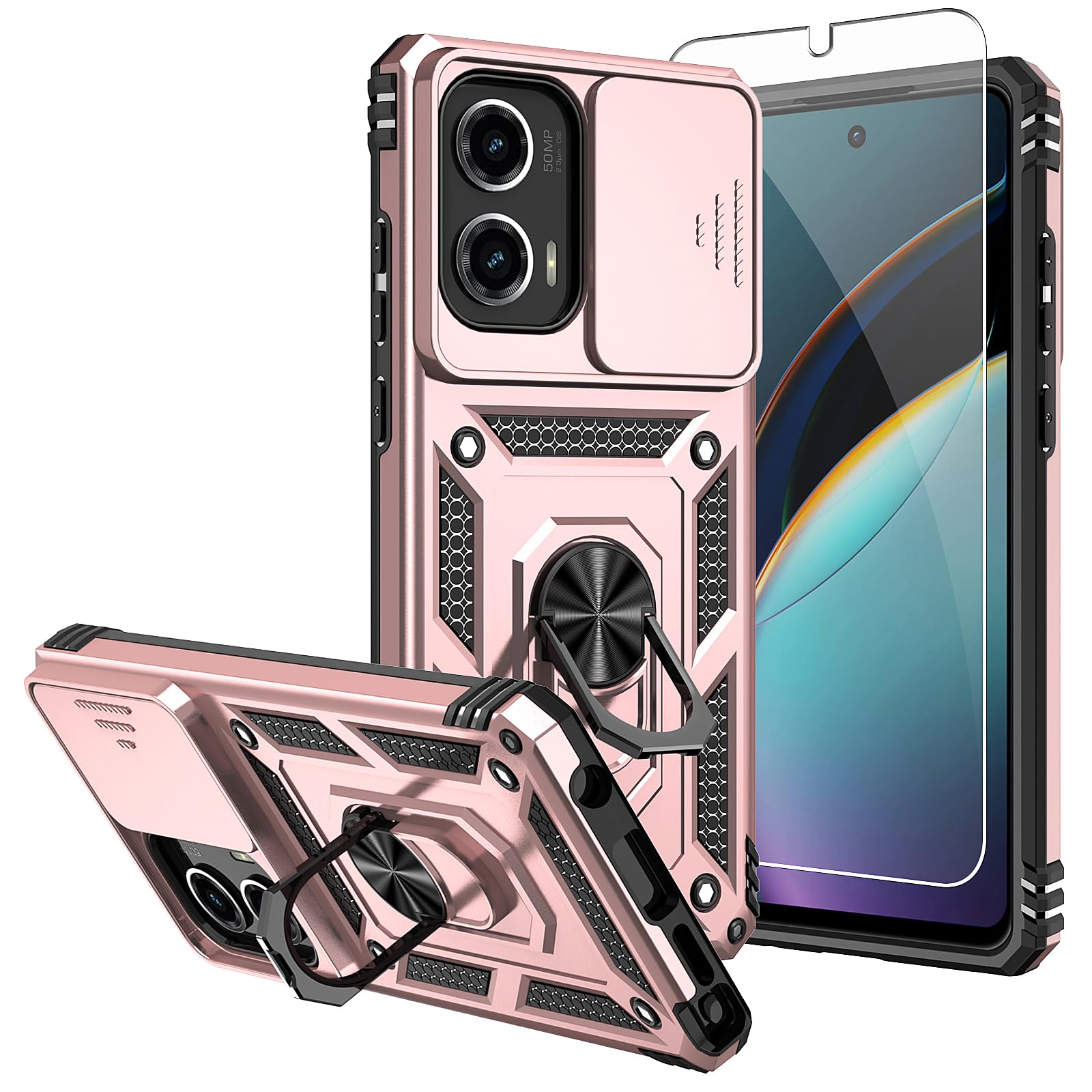 SMKY for Moto G Stylus 5G 2024 Case,with Screen Protectors and Camera Cover,16ft.Drop Tested Cover with Magnetic Kickstand Protective Case for Moto G