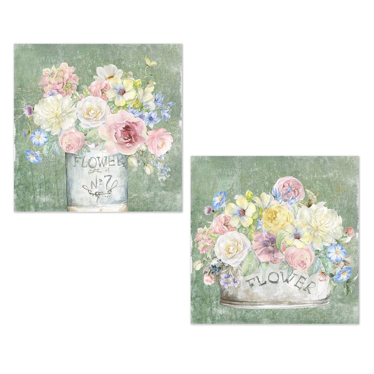 Tableau sur toile fleurs rose et blanc pour décorer un salon cocooning chic | Lot de 2