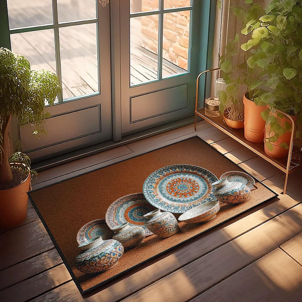 Tapis d'été en céramique aux motifs complexes, grand paillasson extérieur haut de gamme