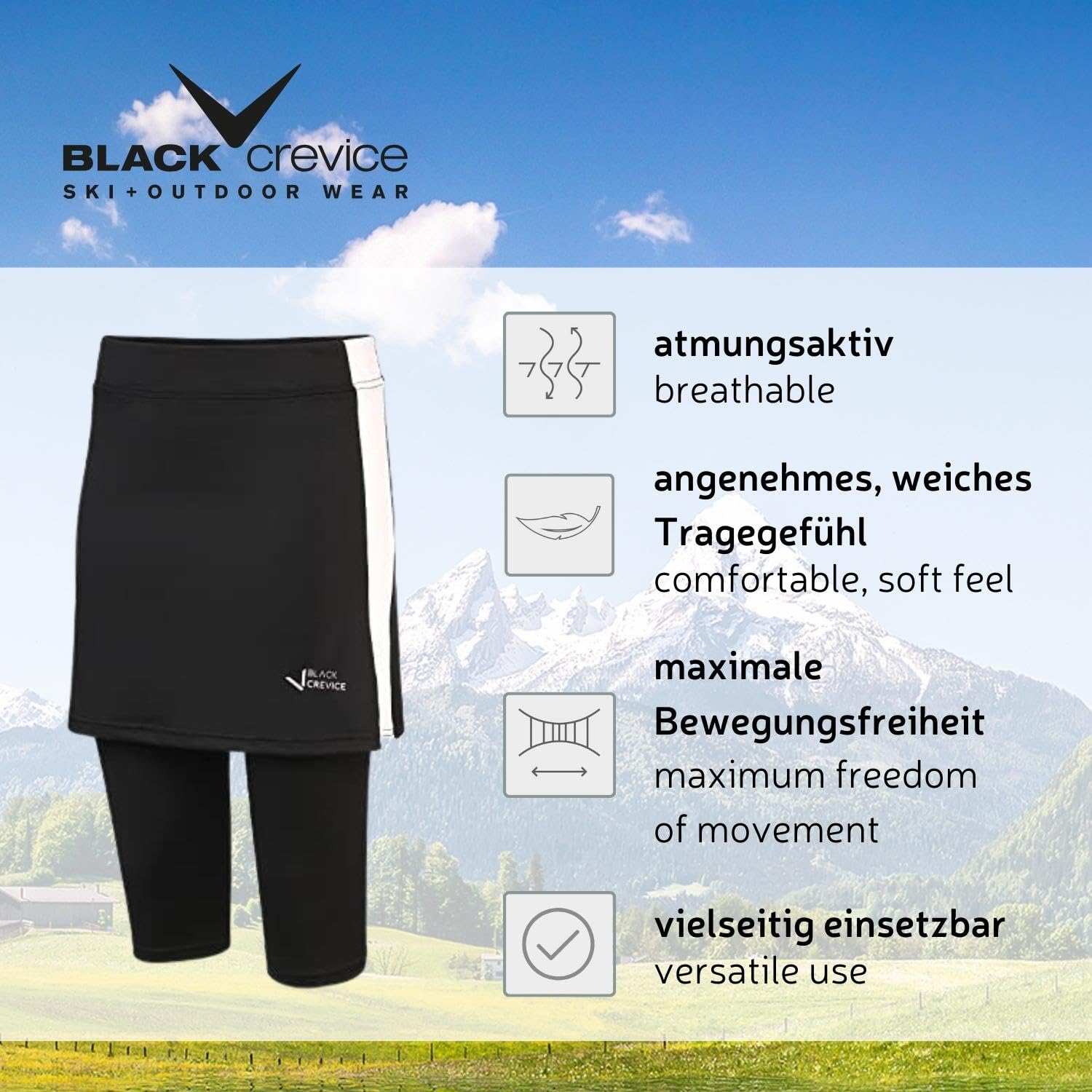 Black Crevice Pantalones de Fitness para Mujer con Falda Entrenamiento