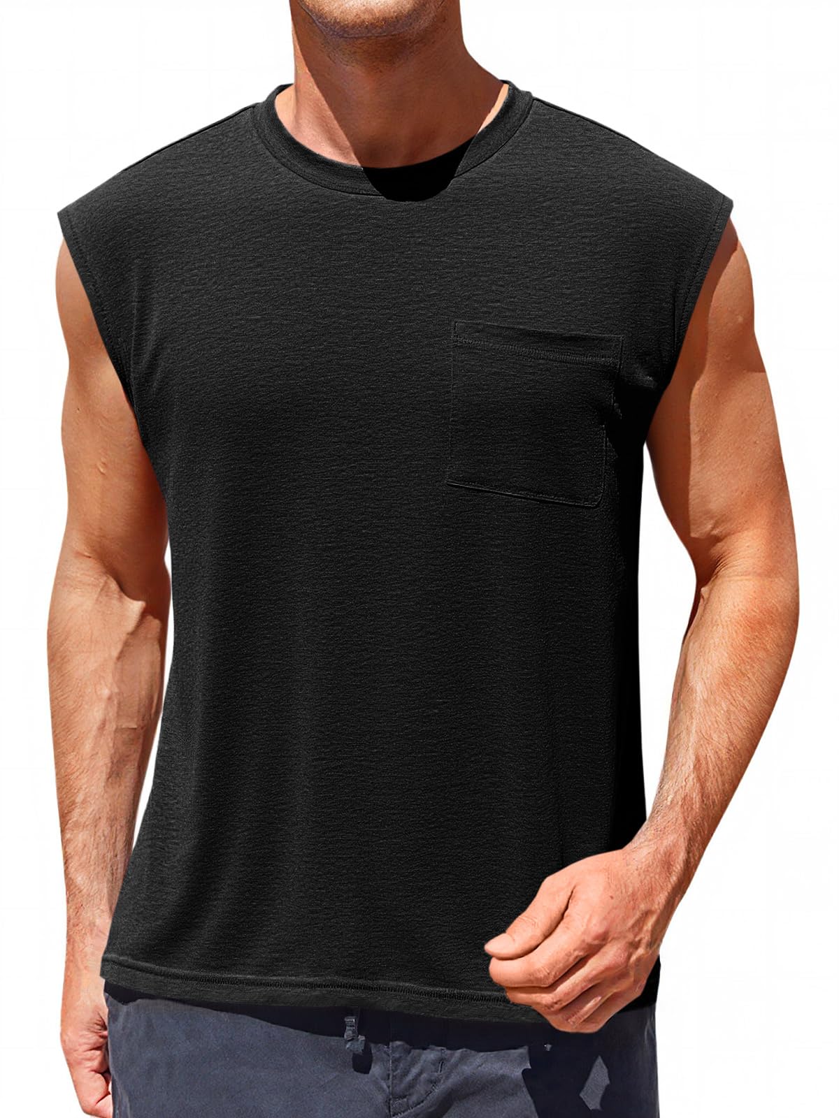 Runcati Mens Sleeveless Tank Tops Workout Cut Off Muscle Shirts Gym Casual Beach Summer Tee with Pocket