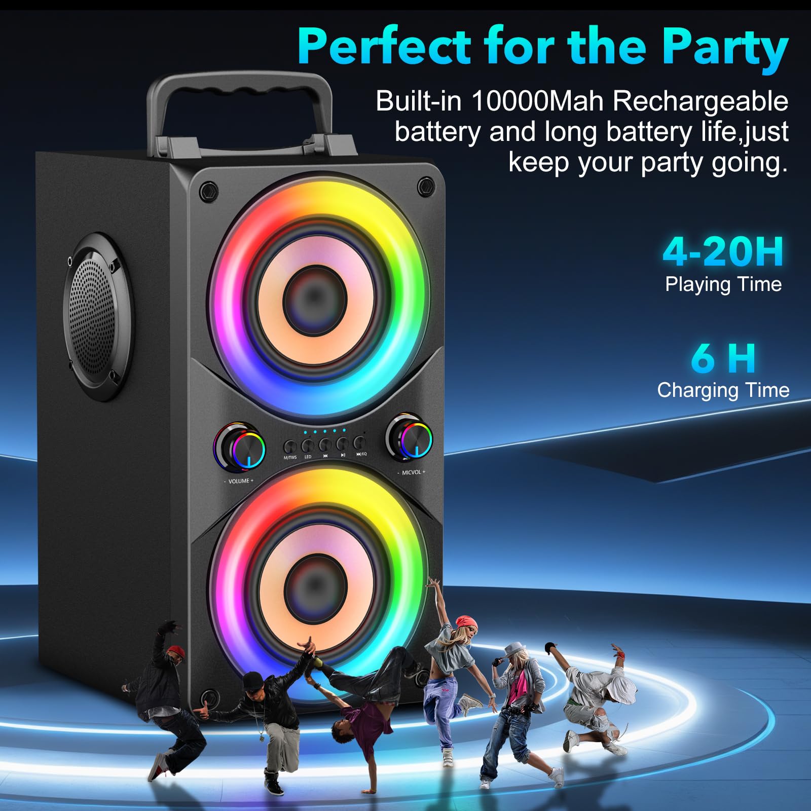 100W Tragbarer Bluetooth-Lautsprecher mit Subwoofer & LED-Licht - Leistungsstarke Boombox mit kraftvollem Bass, Holzgehäuse und TWS für Outdoor-Party
