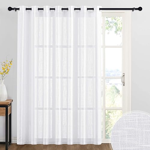 RYB HOME Sheer Curtains White - 100 inches Extra Wide Linen Semi Sheer White Backdrop Large Window Curtains for Bedroom Dining Living Room Sliding Glass Door, 100 x 84 inches Long, 1 Panel