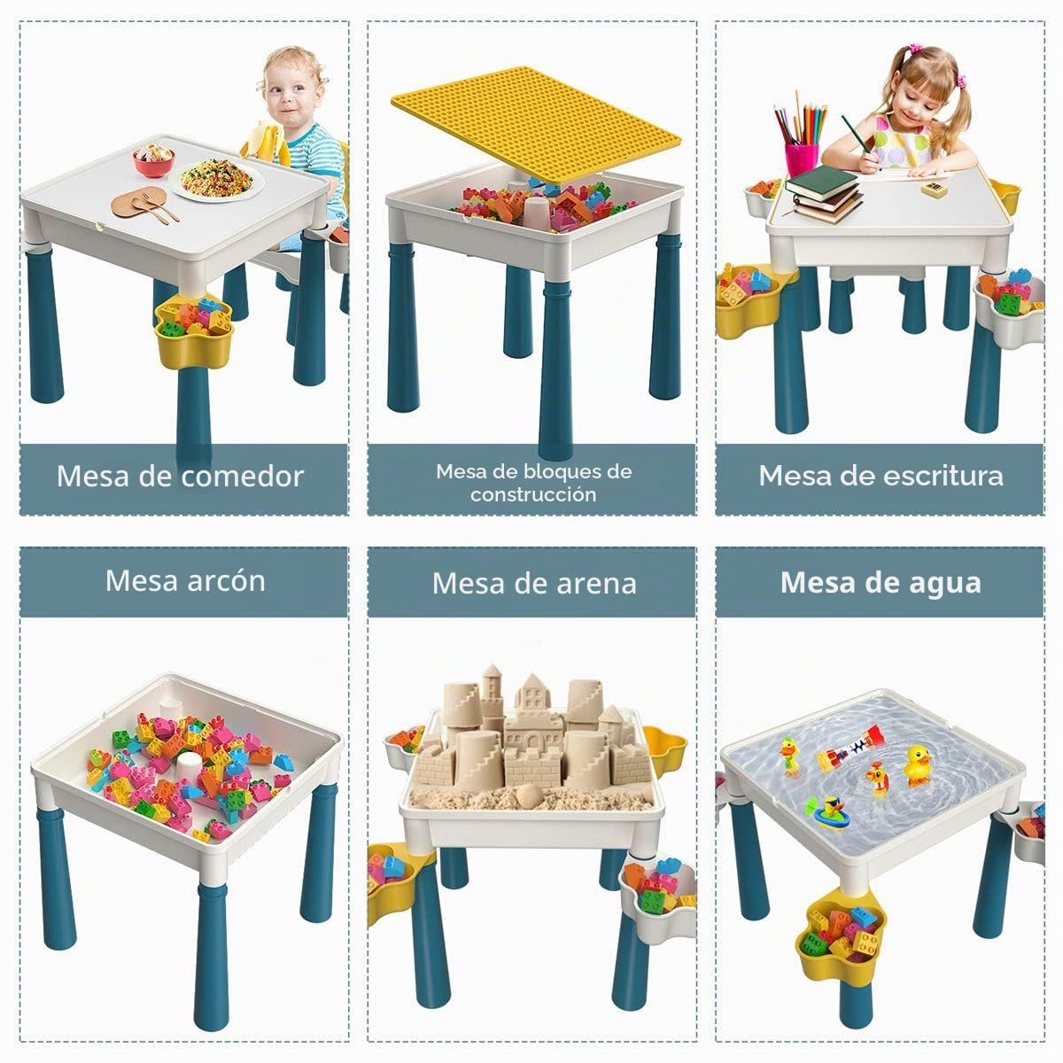 Burgkidz Bloques de construcción para niños, Mesa y Silla, Mesa multiactividad, con 1 Silla y 130 Piezas de Grandes Bloques, Ladrillos de Creatividad, Juguetes compatibles para niños y niñas