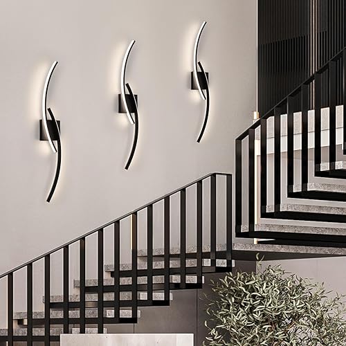Miniatura 9 de Sovinzert Aplique de pared moderno, 4000 K, luces de pared LED modernas para sala de estar, 31.5 pulgadas, accesorios de pared negros para baño,